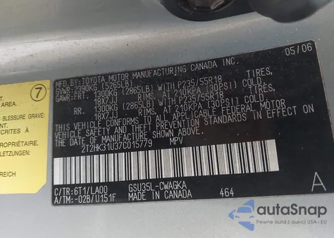 2007 Lexus Rx 350 z USA, uszkodzony, nr VIN 2T2HK31U37C015779